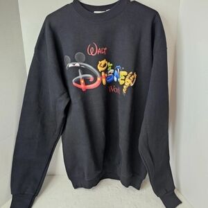 Vintage 90's Walt Disney World Graphic Sweatshirt Large Black Soft Crewneck USA